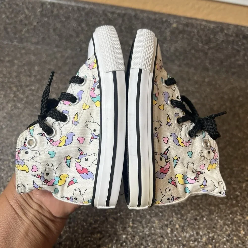 Converse Kids Infant Baby Sz 5 White Unicorn Canvas Sneaker Lace Up Hi Top Shoes